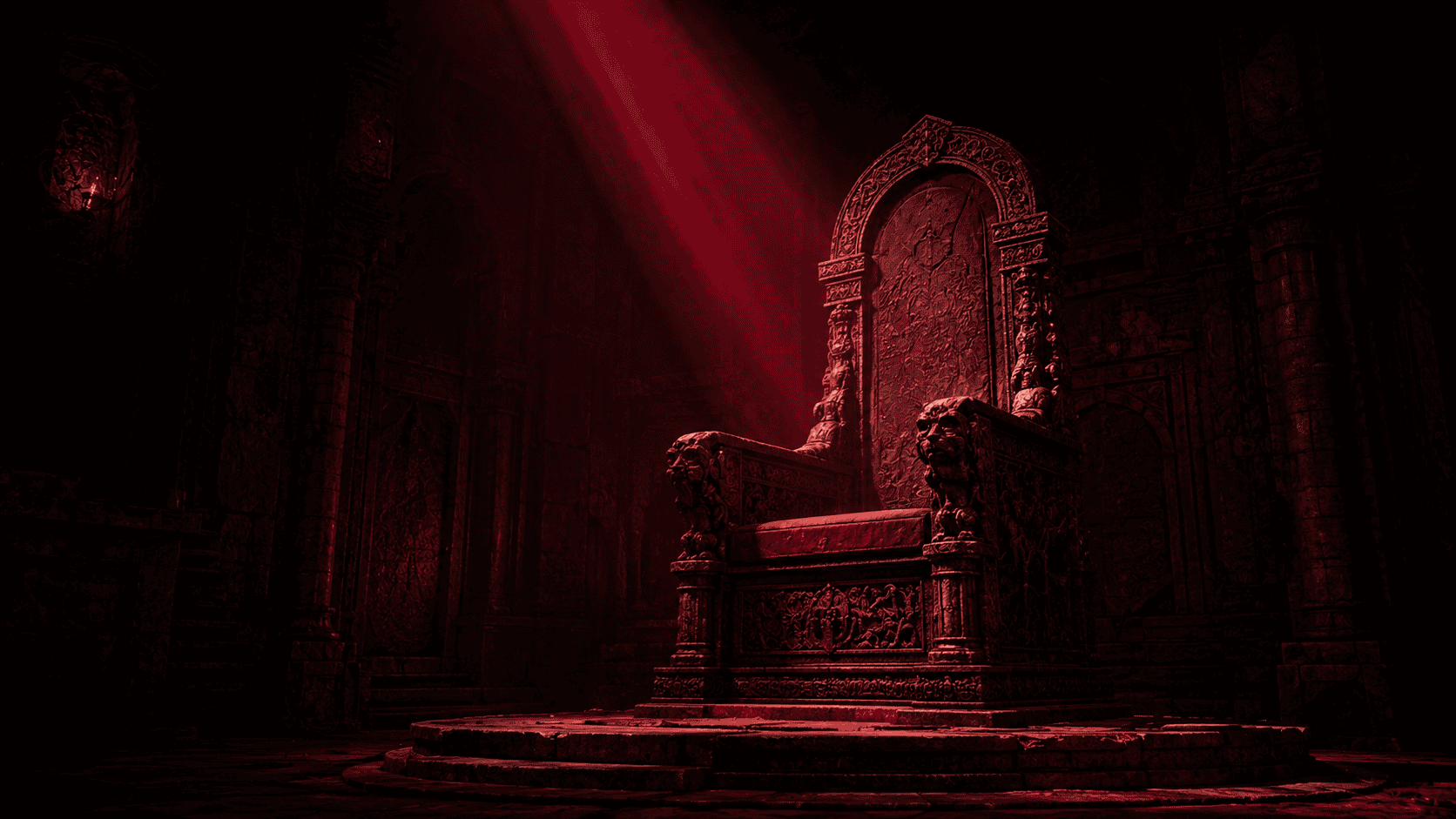 Empty ornate throne in shadowed chamber, the dethroned false self