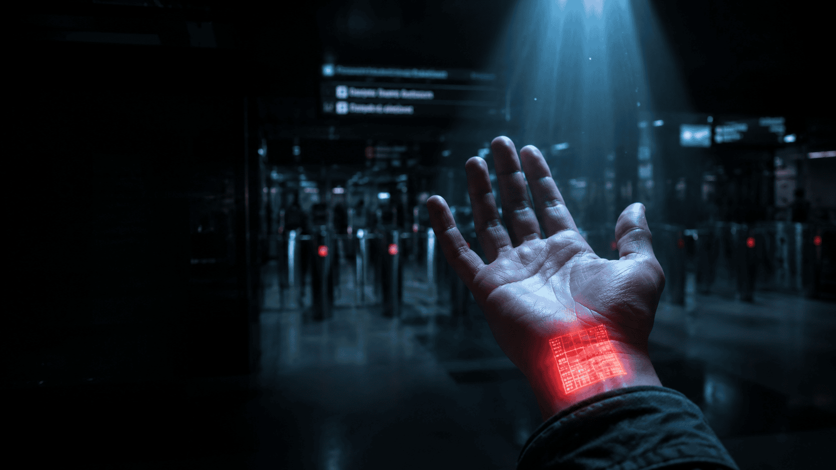 Mark of the beast biometric hand scan at checkpoint gate