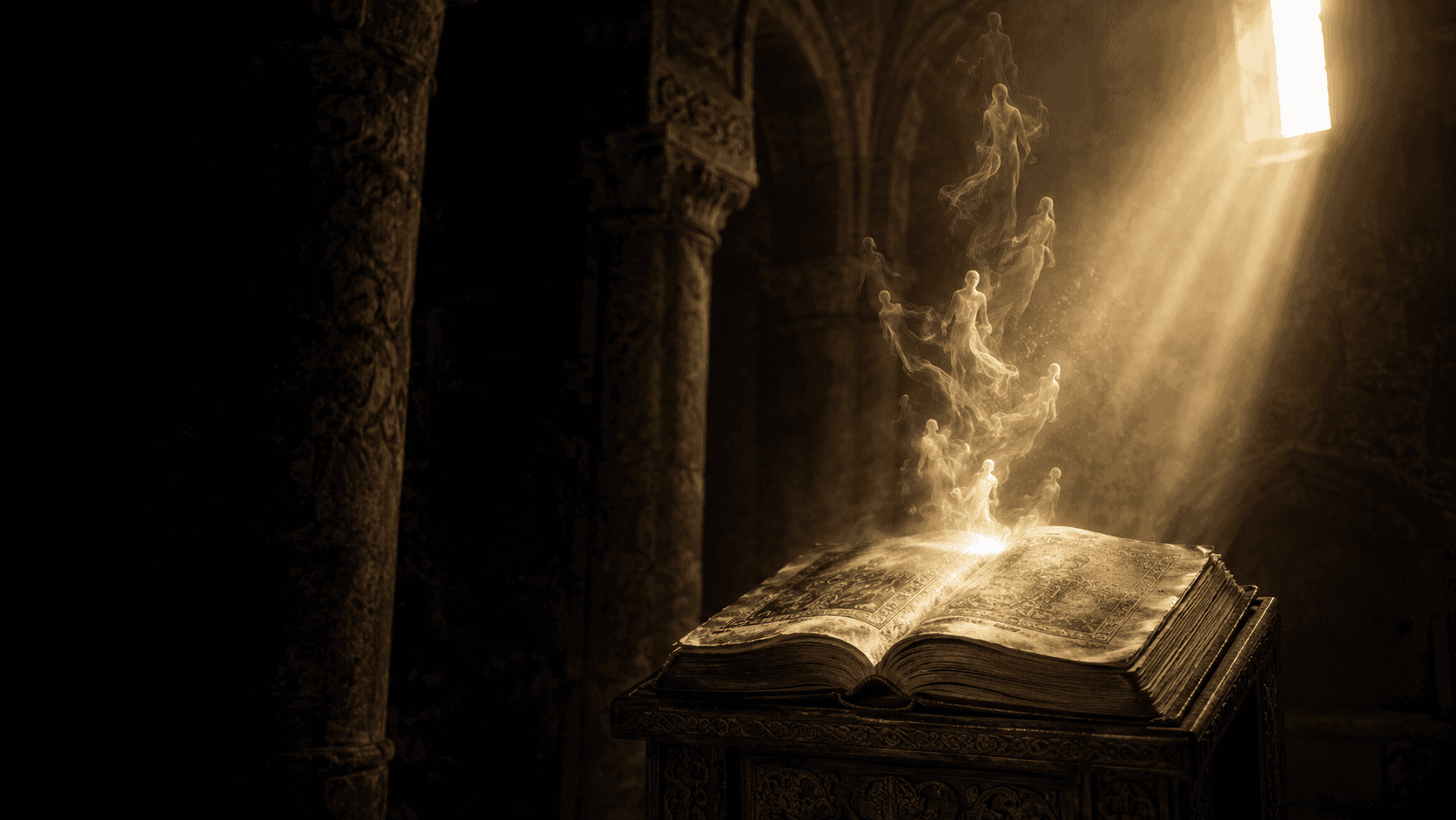 Reincarnation in the Bible: ancient sacred text with rising souls representing the doctrine of returning souls